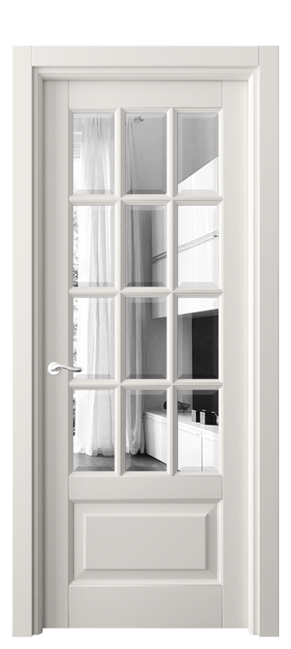 Межкомнатная дверь Lignum 0728 Бук пудровый белый Двустороннее зеркало с фацетом, триплекс Цена 124599 ₽ | Volhovec