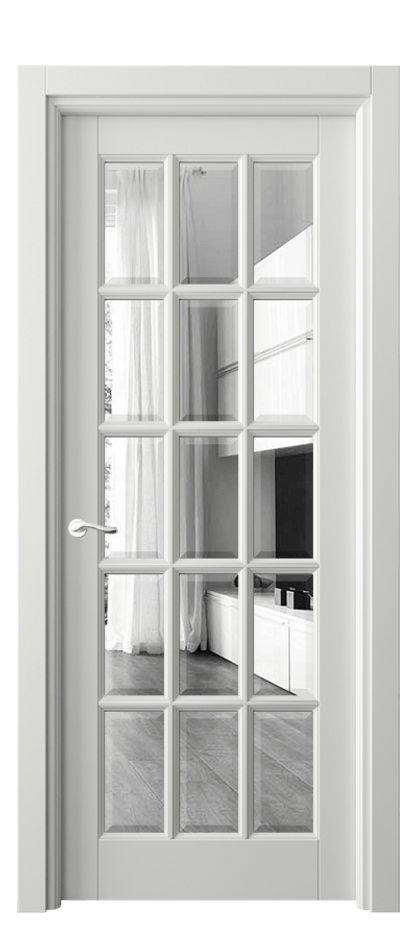 Межкомнатная дверь Лигнум 0708 Матовый светло-серый Двустороннее зеркало с фацетом, триплекс Цена 124599 ₽ | Volhovec