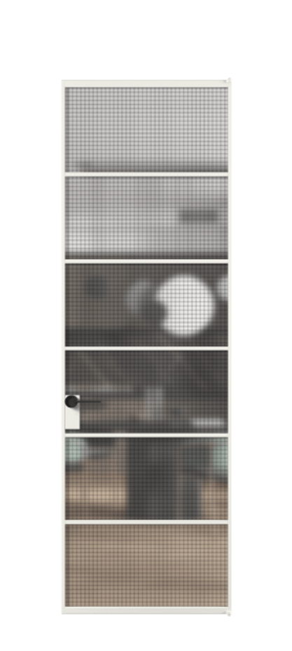 Алюминиевая дверь АЛПЛ040.04 Алюминий светло-серый Декоративное стекло с сеткой "Mesh silver", триплекс Цена 134930  | Volhovec