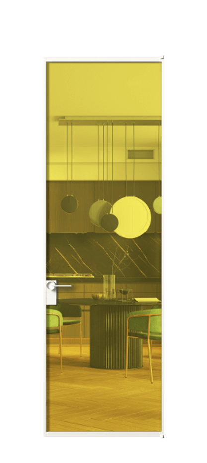 Алюминиевая дверь АЛПЛ040.01 Алюминий Белый Прозрачное жёлтое стекло, триплекс Цена 111145  | Volhovec