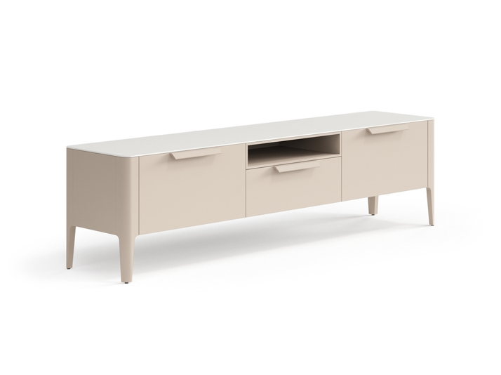 Мебель ТВ тумба Пьега. Цвет Матовый бисквитный. Материал Гладкая эмаль. Коллекция ТВ тумба Пьега. Картинка.