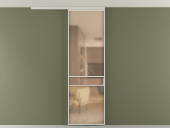 Алюминевая перегородка vd1_02 Алюминий тёплый серый Сатинированное оранжевое стекло, триплекс, 6мм. Цвет Алюминий тёплый серый. Материал Алюминий в эмали. Коллекция Перегородка Formato вдоль стены на потолок 1 створка. Картинка.