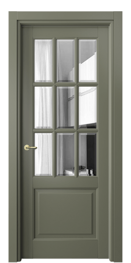Дверь межкомнатная 6312 МОТ Зеркало с фацетом. Цвет Матовый оливковый тёмный. Материал Гладкая эмаль. Коллекция Тоскана Грильято. Картинка.