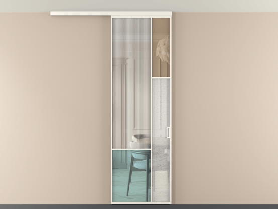 Алюминевая перегородка vdp1_8 Алюминий пудровый белый Четыре стекла. Цвет Алюминий пудровый белый. Материал Алюминий в эмали. Коллекция Перегородка Mosaic вдоль стены на потолок 1 створка. Картинка.