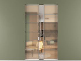 Алюминевая перегородка skr2_04_ Алюминий пудровый белый Сатинированное оранжевое стекло, триплекс, 6мм. Цвет Алюминий пудровый белый. Материал Алюминий в эмали. Коллекция Перегородка Formato скрытый пенал 2 створки. Картинка.