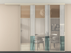 Перегородка Mosaic вдоль стены на потолок 3 створки с синхронным механизмом